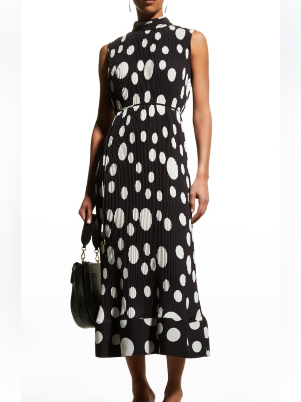 MILLY MELINA PLEATED SCATTER DOT MIDI DRESS